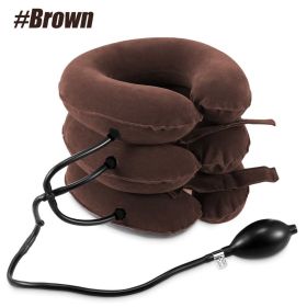 Cervical Neck Traction Device,Relief for Chronic Neck & Shoulder Alignment Pain,Inflatable Neck Stretcher Collar for Home Relief (Color: Coffee)